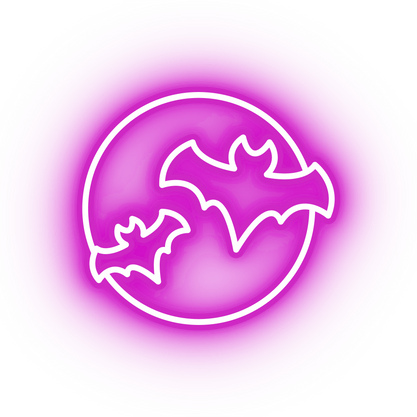 a pink neon sign with a bat and moon on it